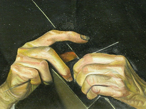 Grashe Seattle and Bellevue Fine Art Restorers. Rare and interesting cases of antique restoration: Boris Grigoriev painting, 1886-1939, &Eacute;migr&eacute; Art, World of Art 1886-1939, Oil on Canvas, 34" X 23". Restoration project in process.