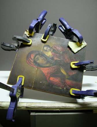 Grashe Seattle and Bellevue Fine Art Restorers. Rare and interesting cases of antique restoration: Mother of God of Kazan Russian Icon 19 Century, Icon and Silver Oklad, Circa 1855