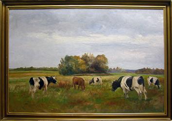 Grashe Seattle and Bellevue Fine Art Restorers. Art for sale: Painting ''Landscape with Cows'' by Cristensen Godfred Polycarpus 1845-1928 (Danish).