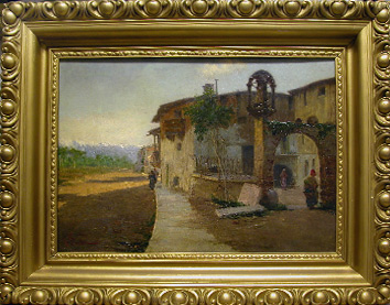 Grashe Seattle and Bellevue Fine Art Restorers. Art for sale: Painting ''Mountain Village'' by Viscardo Carton, 1867-1926 (Italian).